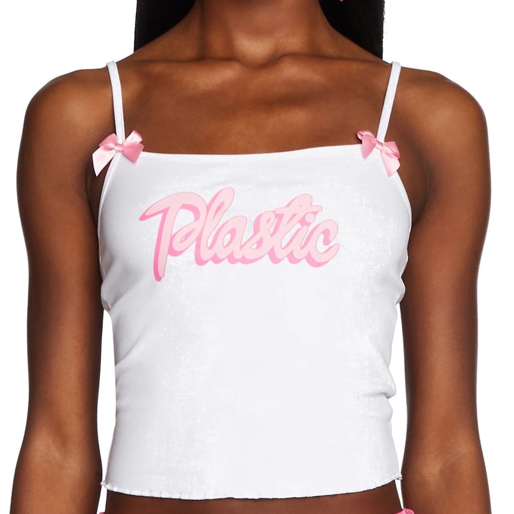 NEW W TAGS SOLD OUT Dolls Kill Barbie Plastic Bow Tank Top Cami Crop Small Bratz